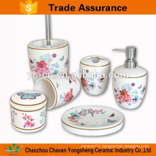 Butterfly with rose design of 7pcs ceramic bathroom accessory set